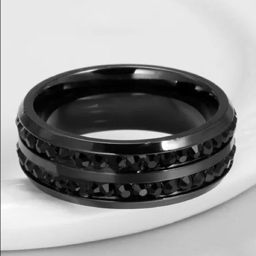 Black stainless steel band ring